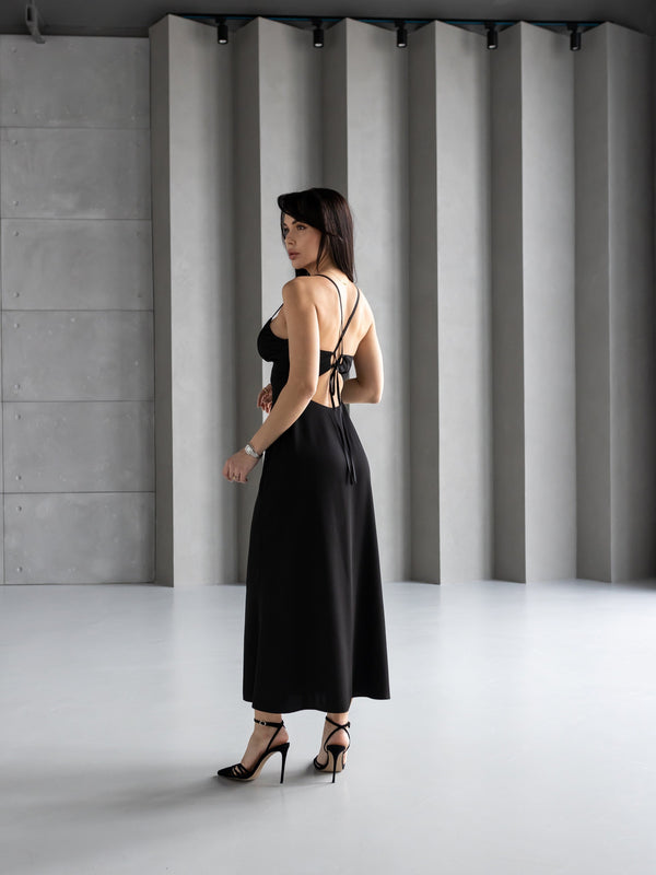 Anaïs Satin Slip Dress – Black