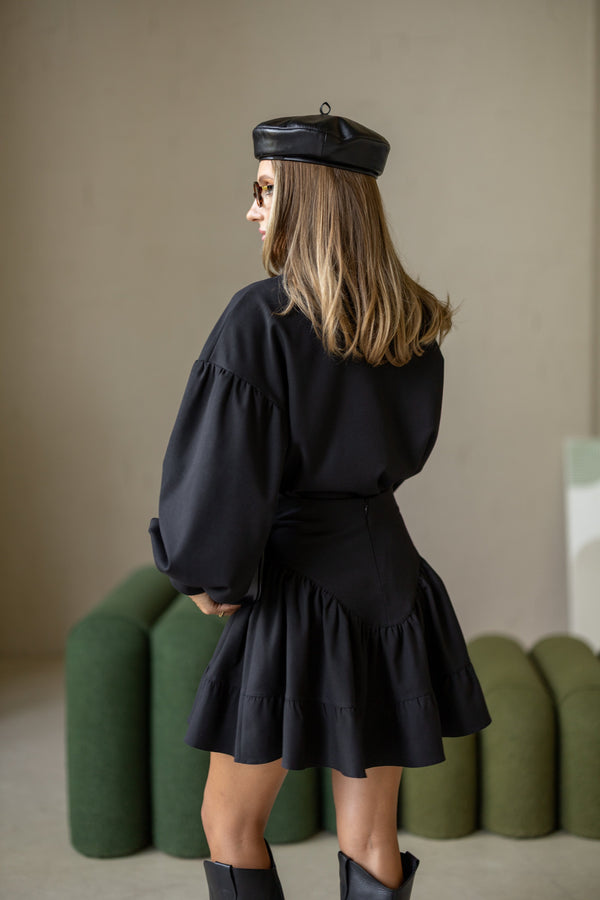 Odile Shirt & Pleated Skirt Set – Black