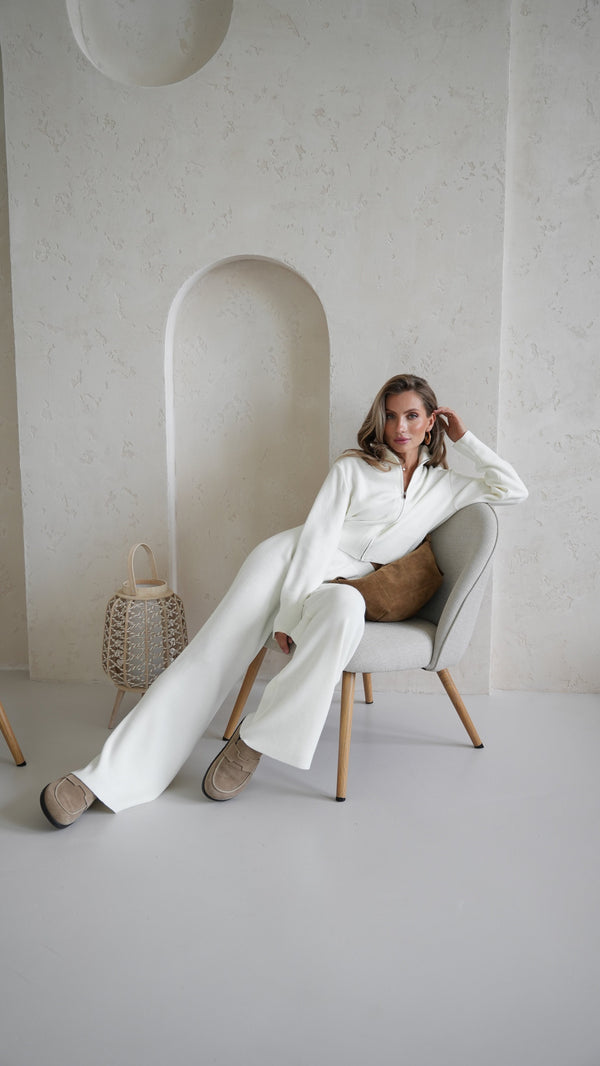 Charlotte Zip Bomber & Trouser Set – Milk White