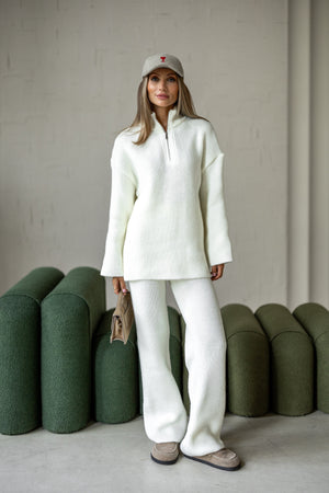 Agathe Half-Zip Knit Set – Milk White