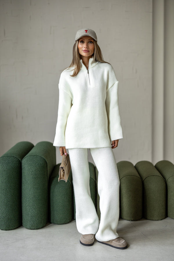 Agathe Half-Zip Knit Set – Milk White