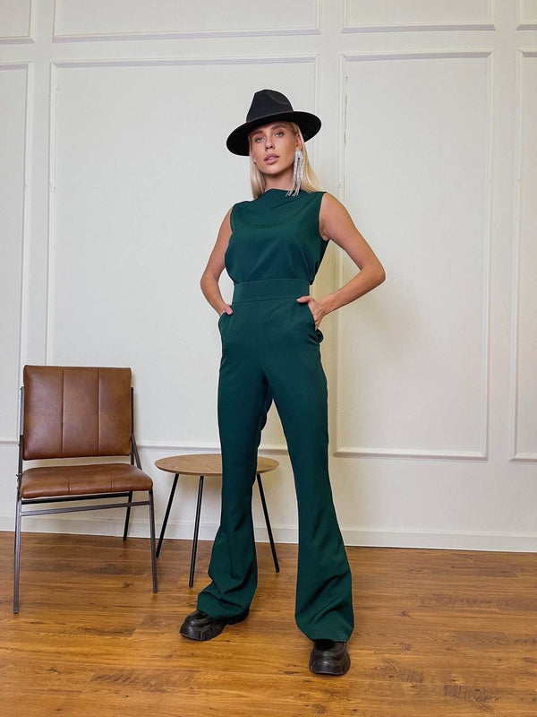 Hortense Sleeveless Top & Flare Trouser Set – Green
