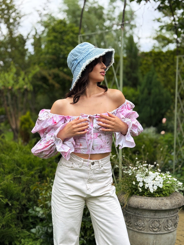Sylvaine Off-Shoulder Printed Crop Top