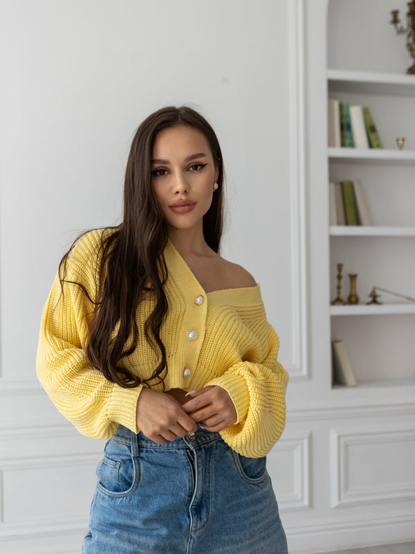 Willa Cropped Cardigan – Yellow