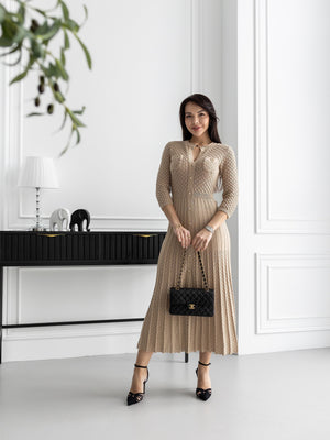 Aurelie Pointelle Knit Maxi Dress – Beige