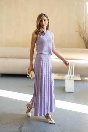 Ophélie Knit Top & Pleated Skirt Set – Lavender