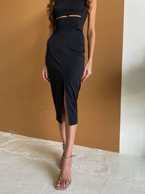 Ondine Cut-Out Knit Midi Dress – Black
