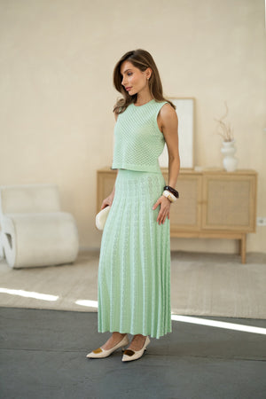 Ophélie Knit Top & Pleated Skirt Set – Mint