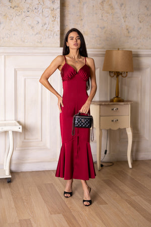 Elodie Fluted Slip Dress – Burgundy