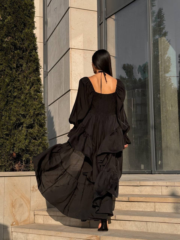 Éliette High-Low Ruffled Dress – Black