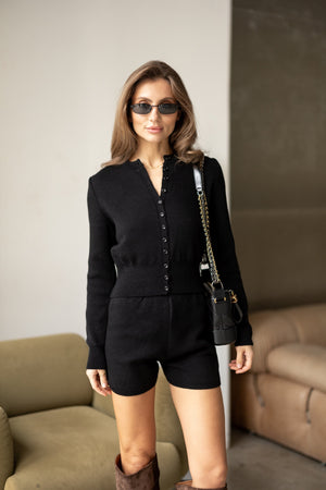 Simone Knit Shirt & Shorts Set – Black