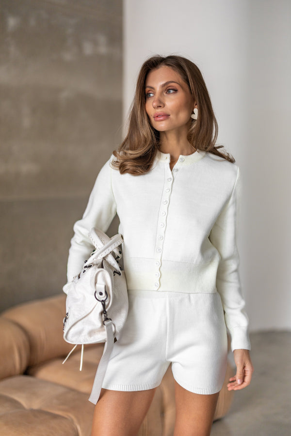 Simone Knit Shirt & Shorts Set – Milk White