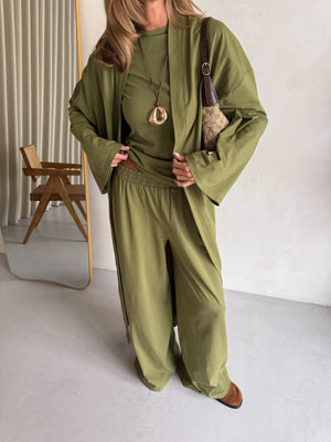 Cerise Ribbed Belted Robe Cardigan – Matcha