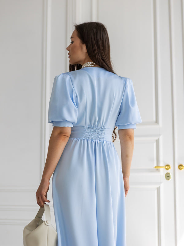 Chiara Button-Front Midi Dress – Blue
