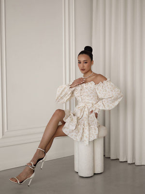Rochie de muselină cu umeri goi, culoarea ivory Whisper