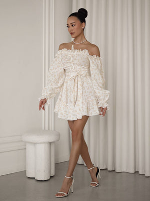 Rochie de muselină cu umeri goi, culoarea ivory Whisper