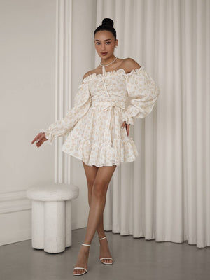 Rochie de muselină cu umeri goi, culoarea ivory Whisper