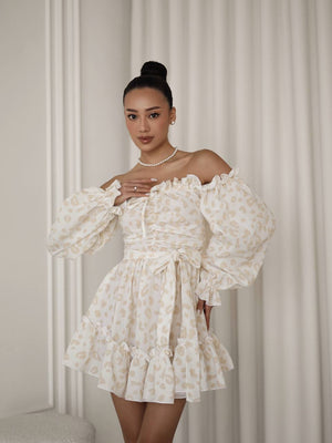Rochie de muselină cu umeri goi, culoarea ivory Whisper