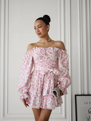 Rosé Kiss Off-Shoulder Muslin Dress