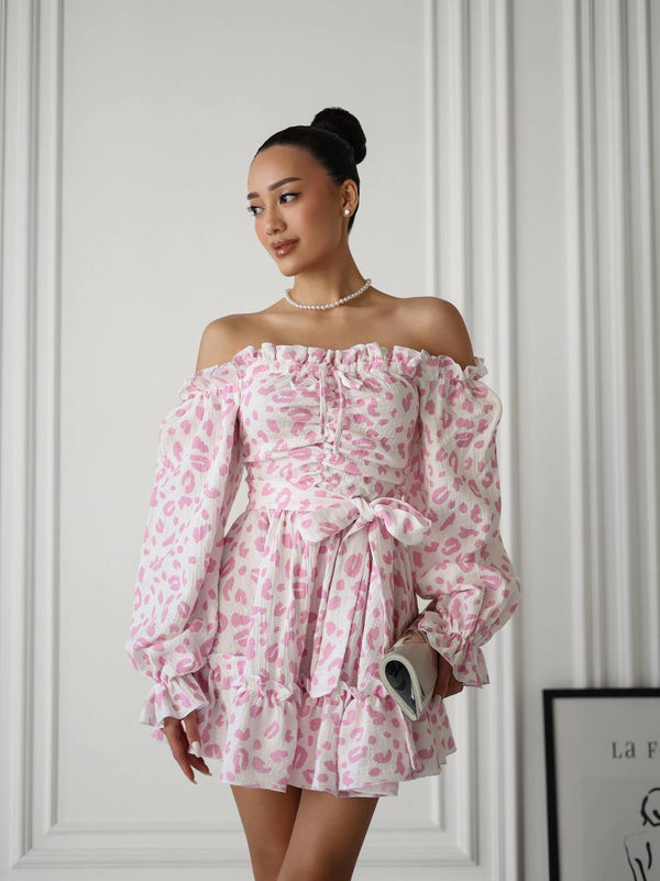 Rosé Kiss Off-Shoulder Muslin Dress