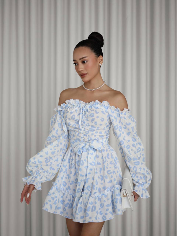 Rochie din muselină Sky Bloom cu umeri goi