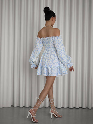 Rochie din muselină Sky Bloom cu umeri goi