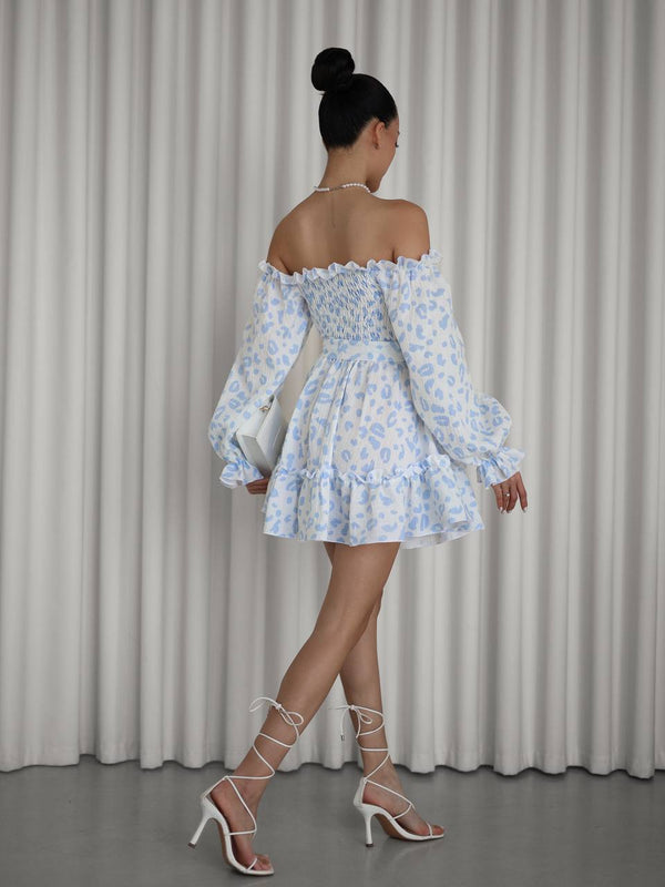 Rochie din muselină Sky Bloom cu umeri goi