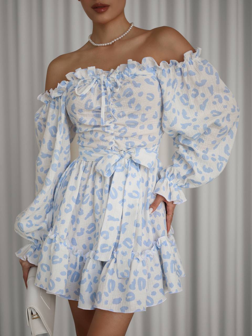 Sky Bloom Off-Shoulder Muslin Dress