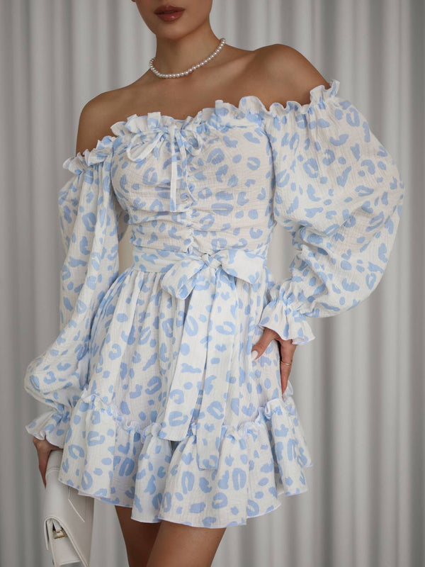 Rochie din muselină Sky Bloom cu umeri goi