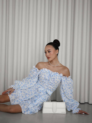 Rochie din muselină Sky Bloom cu umeri goi
