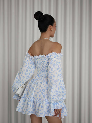 Rochie din muselină Sky Bloom cu umeri goi
