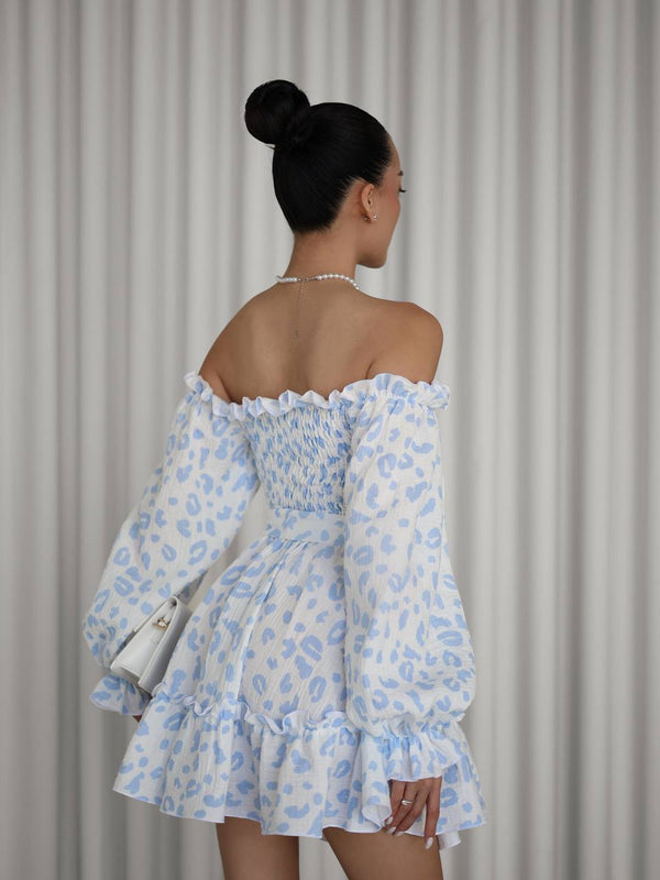 Rochie din muselină Sky Bloom cu umeri goi