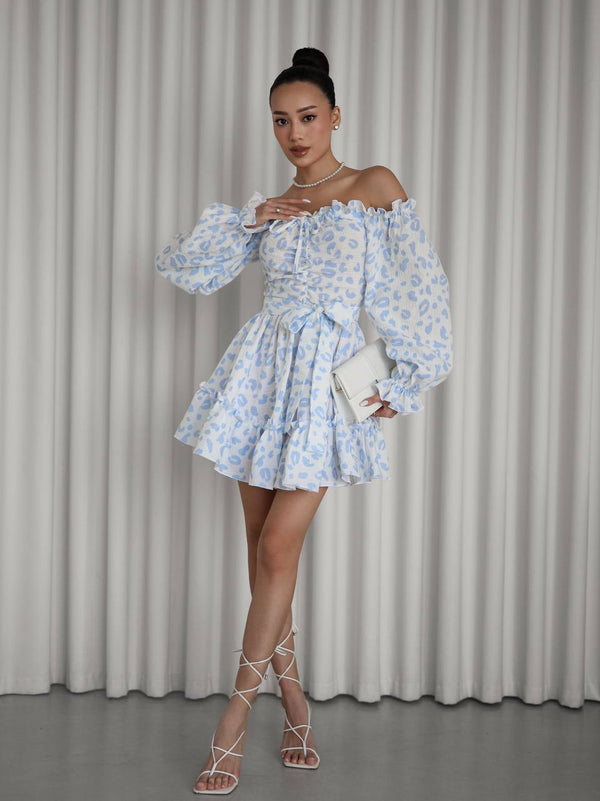 Rochie din muselină Sky Bloom cu umeri goi