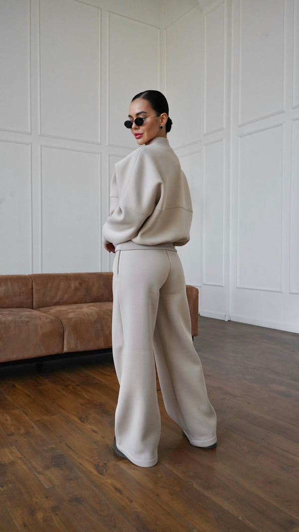 Alara Zip-Through Knit Set – Beige