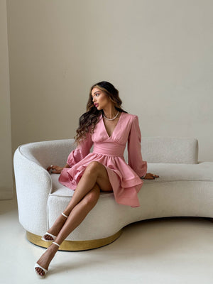 Fantine Bishop-Sleeve Ruffle Dress