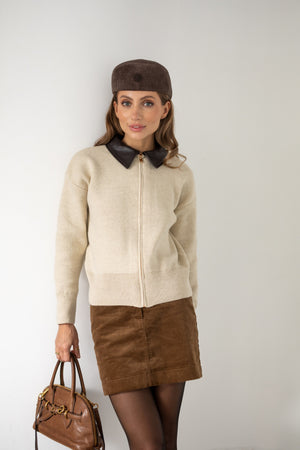 Perrine Collared Cable Sweater – Beige