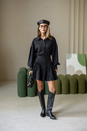 Odile Shirt & Pleated Skirt Set – Black