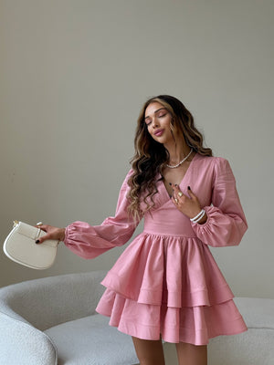 Fantine Bishop-Sleeve Ruffle Dress