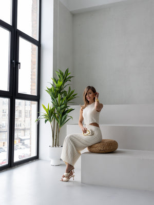 Alba Ribbed Knit Two-Piece – Milk White