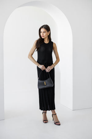 Ophélie Knit Top & Pleated Skirt Set – Black