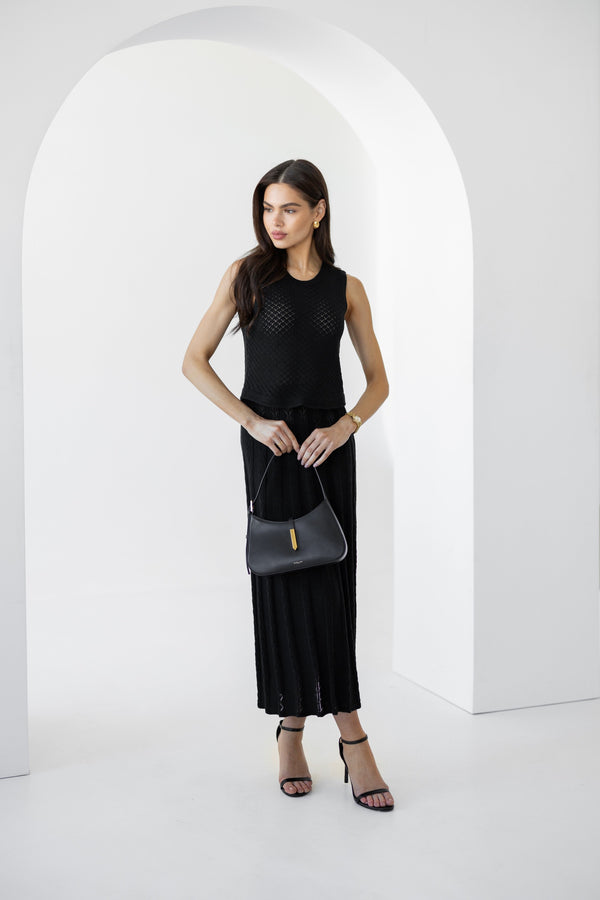 Ophélie Knit Top & Pleated Skirt Set – Black