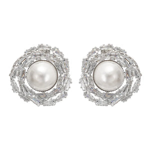 Crystal Halo Pearl Earrings