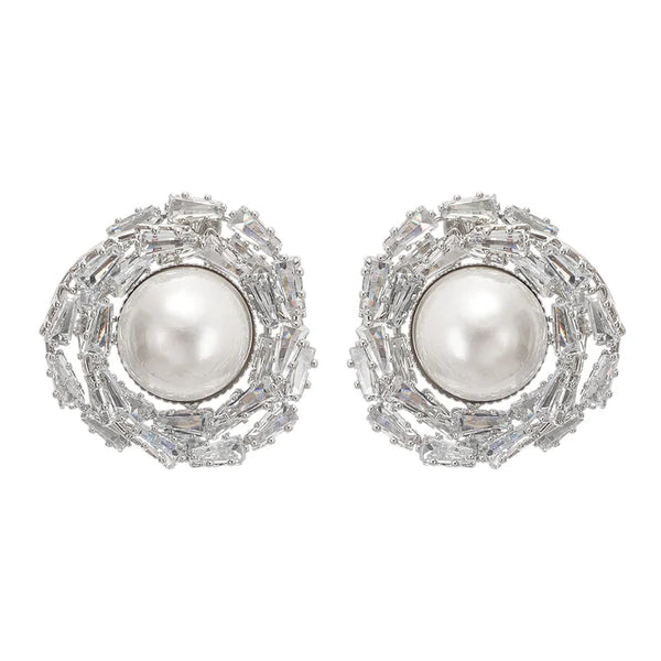 Crystal Halo Pearl Earrings
