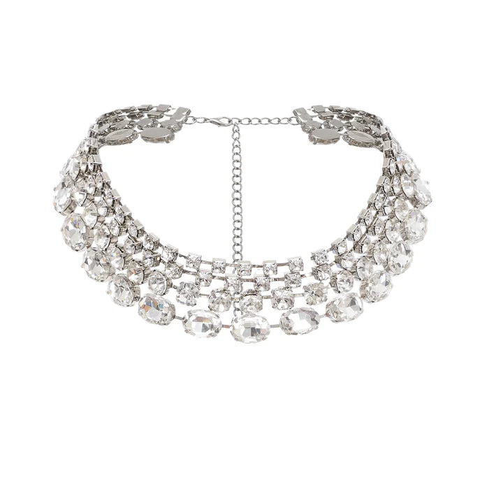 Silver Crystal Statement Layered Necklace