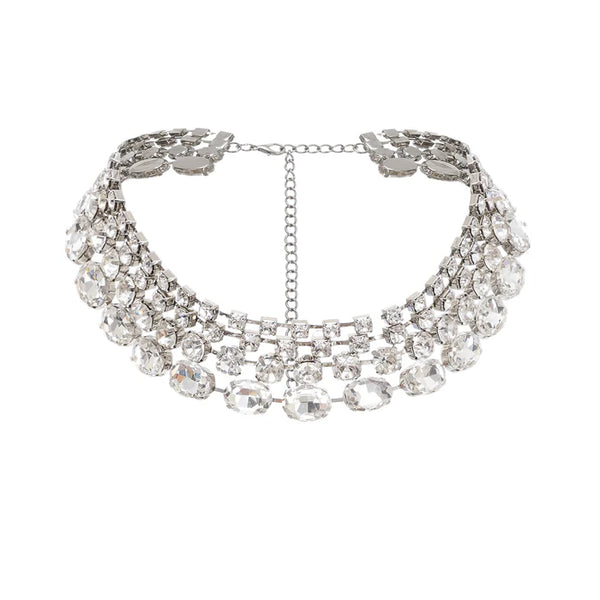 Silver Crystal Statement Layered Necklace