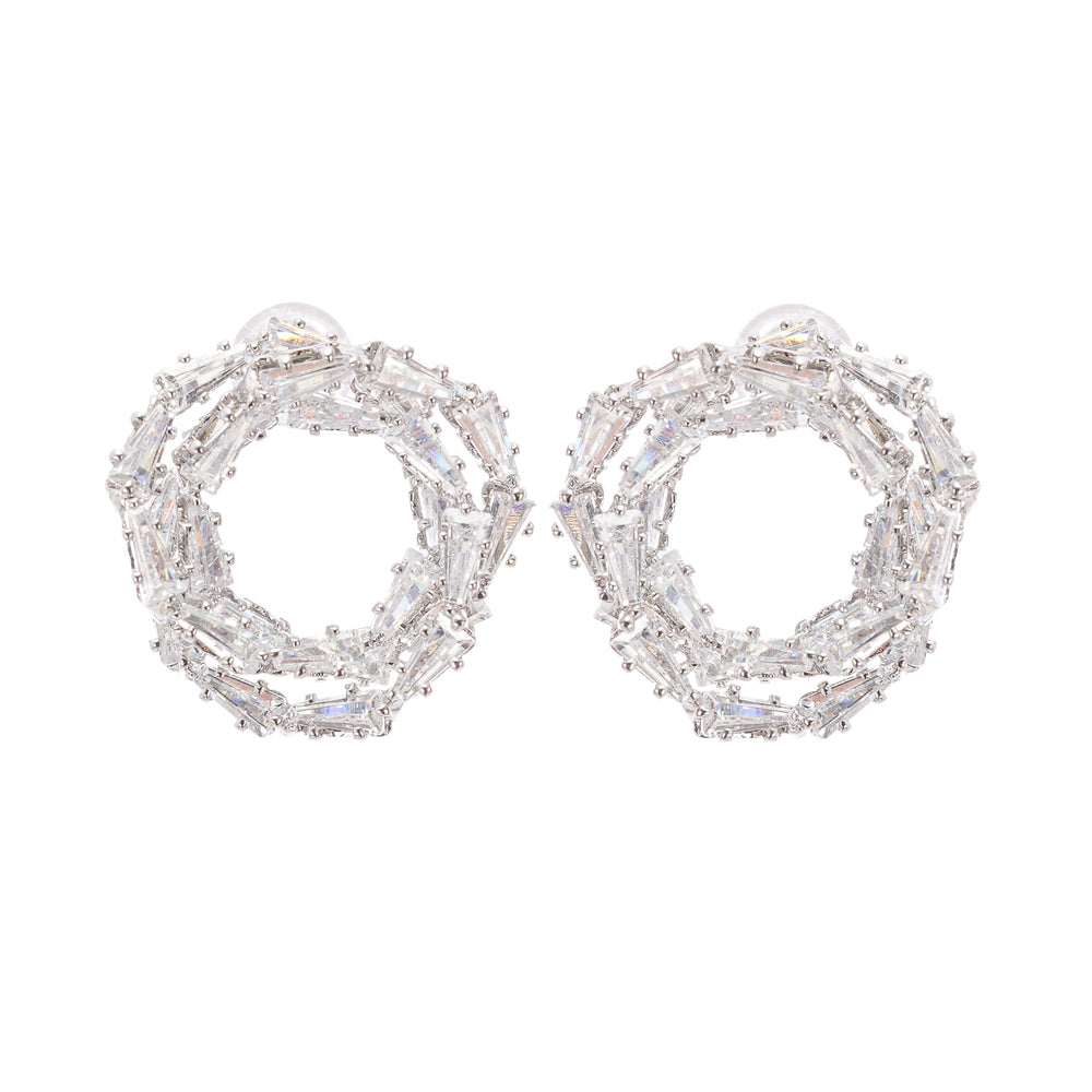Sparkling Silver Circle Earrings with Baguette Stones