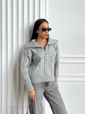 Vera Cable Half-Zip Sweater – Grey