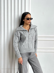 Vera Cable Half-Zip Sweater in Grey