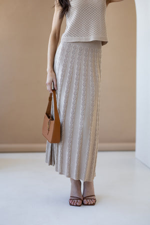 Ophélie Knit Top & Pleated Skirt Set – Beige