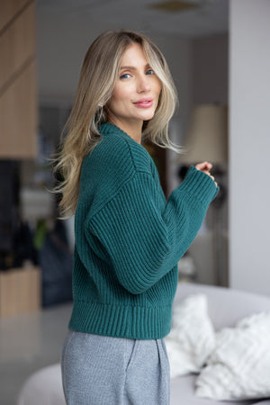 Romy Zip-Front Knit Jacket – Green